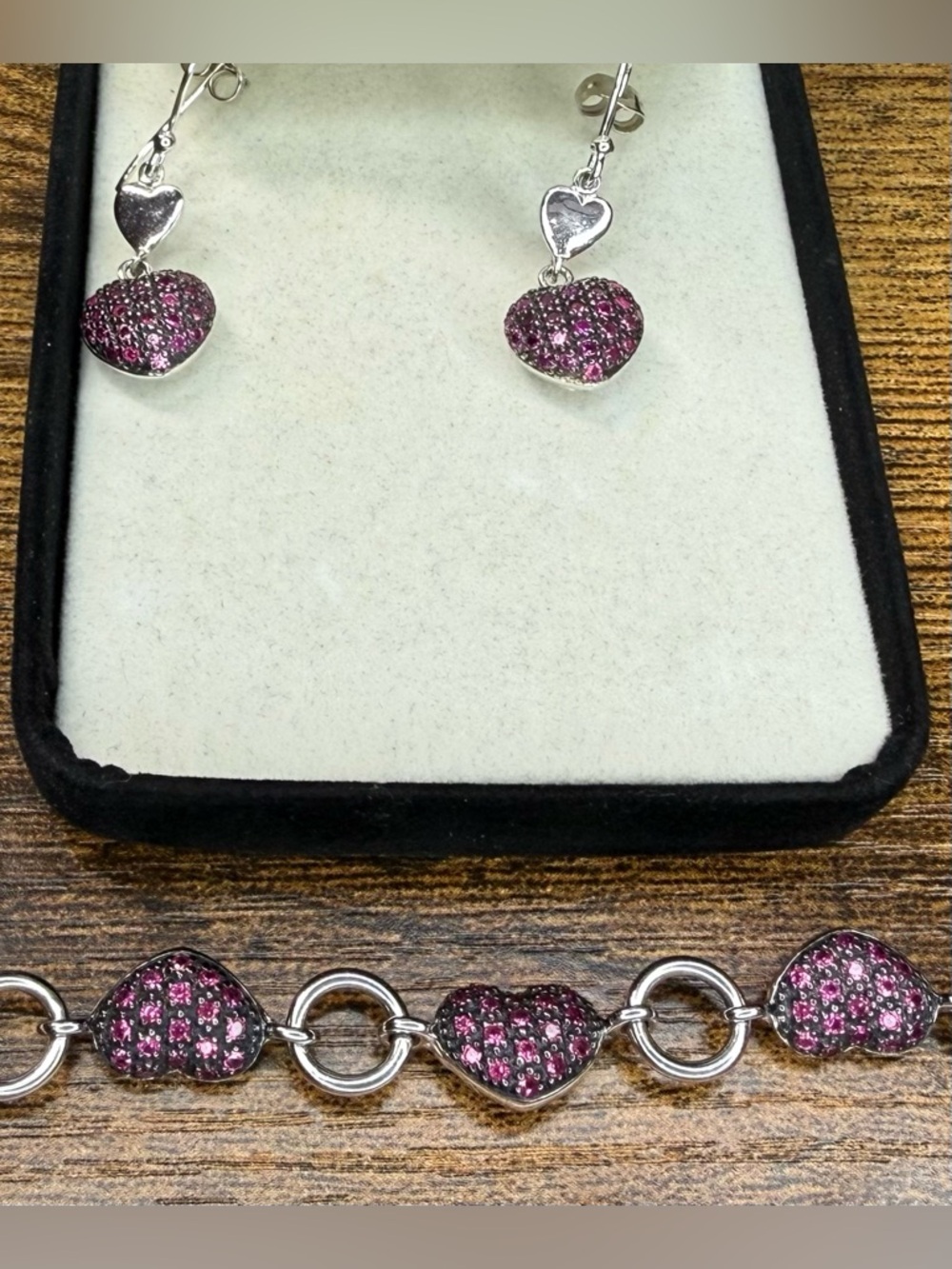 Kay Jewelers Pink Sapphire Heart Bracelet with Matching Dangle Earrings - Picture 3 of 8
